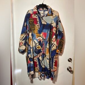 3Potato Art to Wear Tunic/Dress Pockets Button Down Adjustable Sleeves Size L/XL